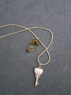 Stainless tiffany earing and rosegold necklace