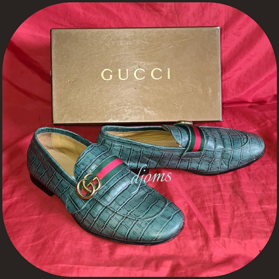 Normal académico Inmoralidad 🛑Sz 7.5UK 8US Mens Gucci GG Web Croc Blue Green Teal Leather Loafers Shoes,  Men's Fashion, Footwear, Dress Shoes on Carousell