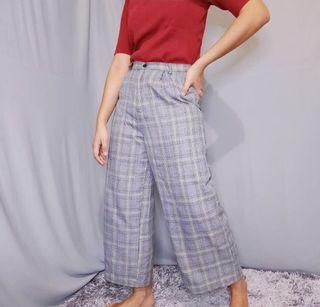 Tartan plaid Pants celana kulot kotak kotak