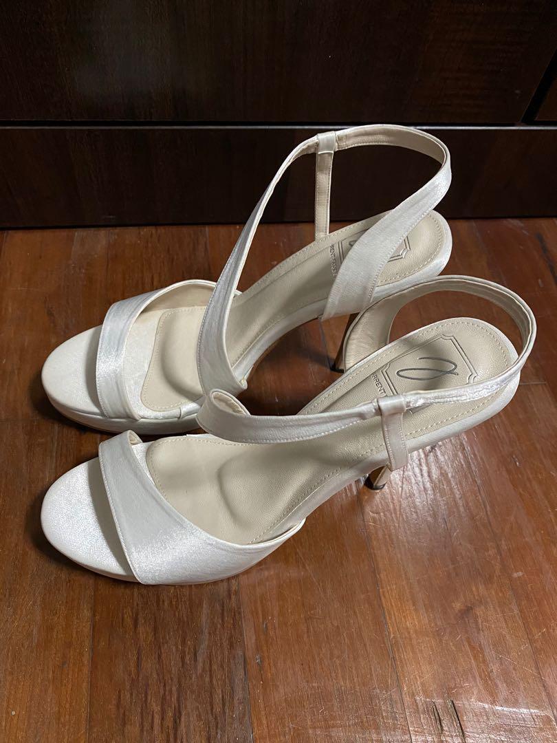 White Satin Heels Women s Fashion Footwear Heels on Carousell