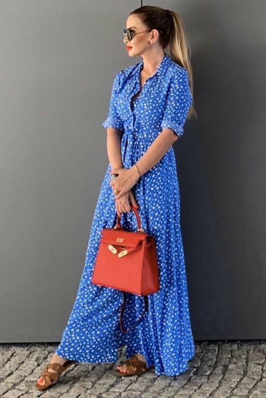 zara long printed dress blue