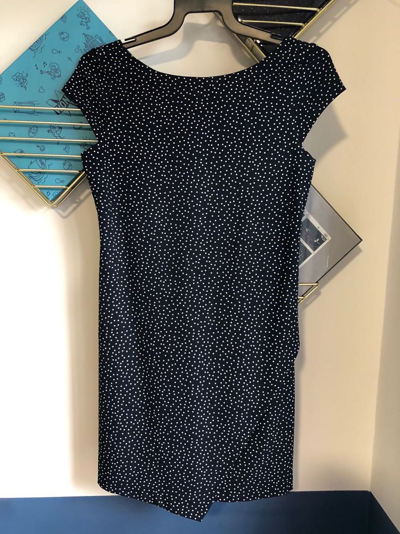 zara polka dot dress navy