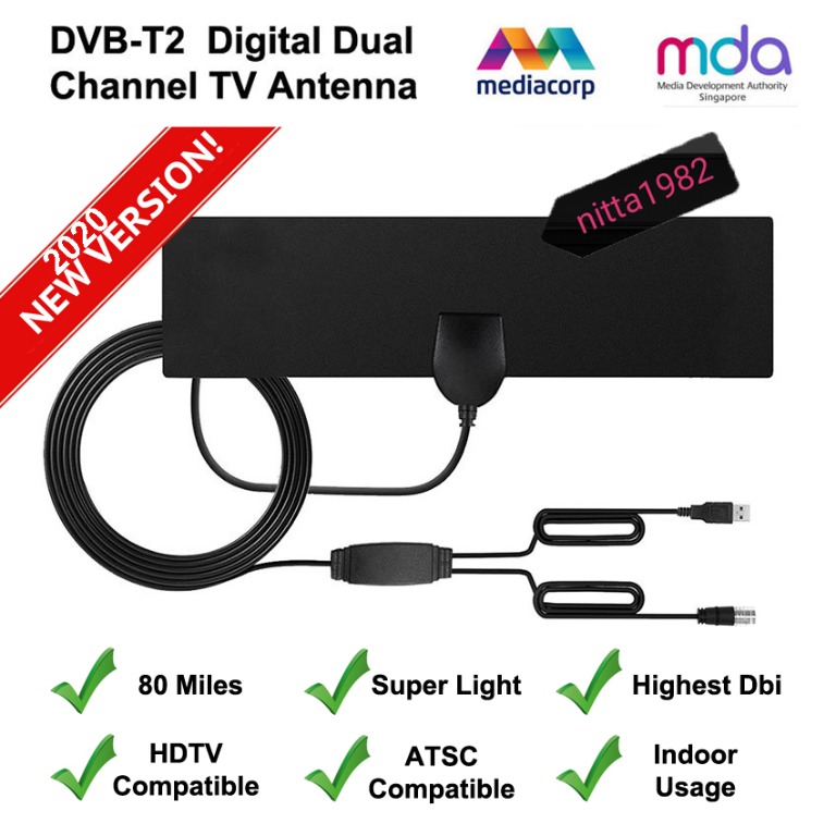 2020 Best Plate Antenna for TV HDTV Digital DVB-T2/FM Dual channel. Super  Strong Receiving Quality., Home Appliances, TVs & Entertainment Systems on  Carousell