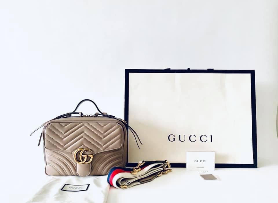 Gucci Calfskin Matelasse Sylvie Web Small GG Marmont Top Handle