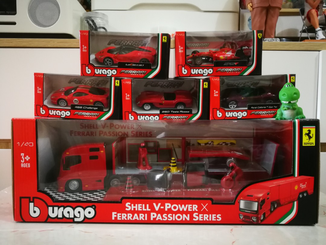 全新未開封限定SHELL V-Power x Ferrari Passiin Series Burago 1/43合金貨櫃車連跑車(全套6架),  興趣及遊戲, 玩具 遊戲類- Carousell