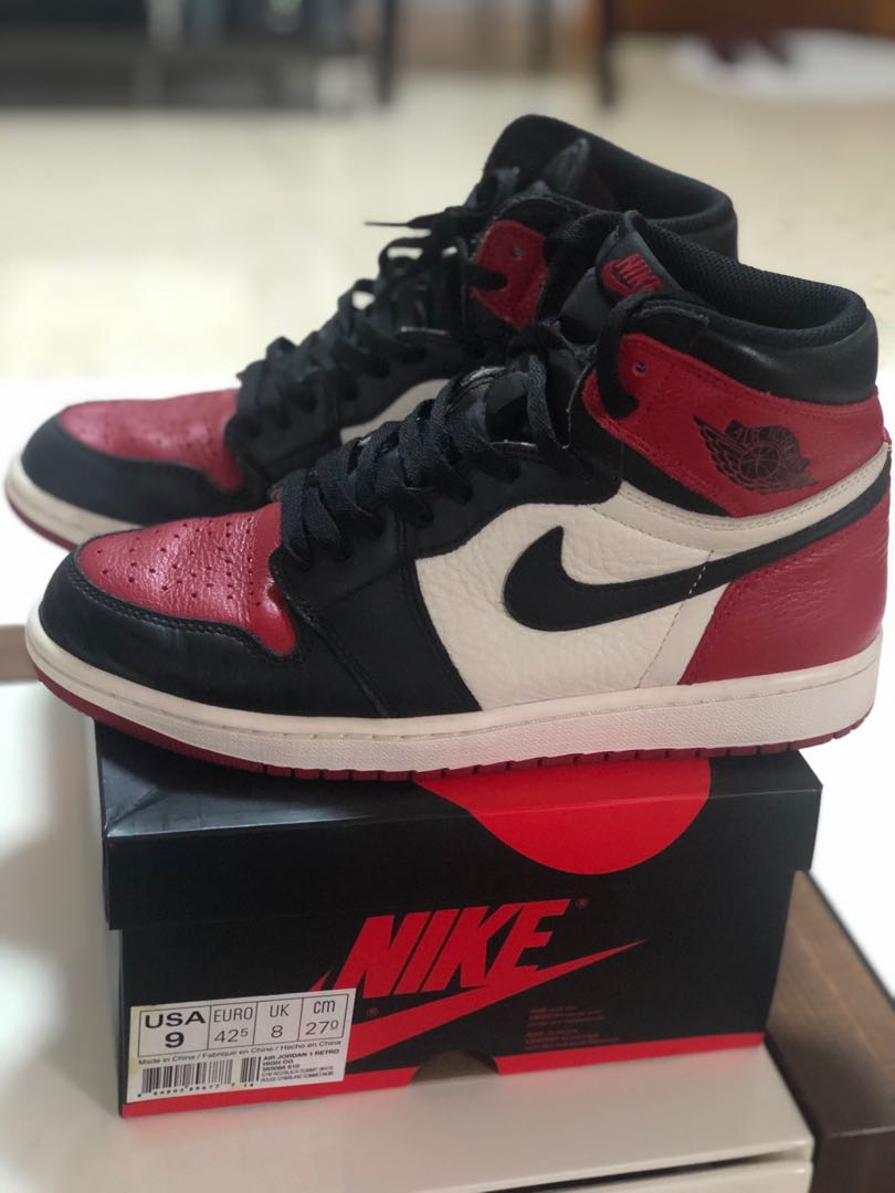 Jordan 1 bred shop toe size 9