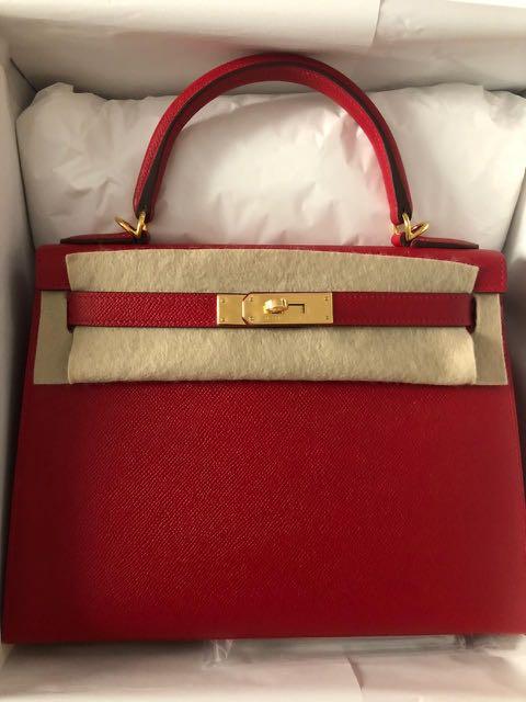 Hermes Kelly 28 Sellier Epsom Leather Rouge Casaque Red Gold Hardware at  1stDibs