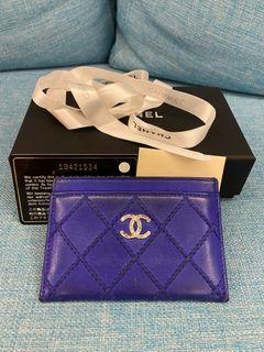 Chanel 限量色 藍紫色 牛皮 大logo 名片夾 卡夾