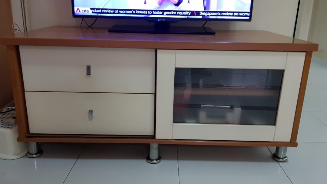 Compact Tv Console With Enclosed Drawers And Shleves Furniture Shelves Drawers On Carousell