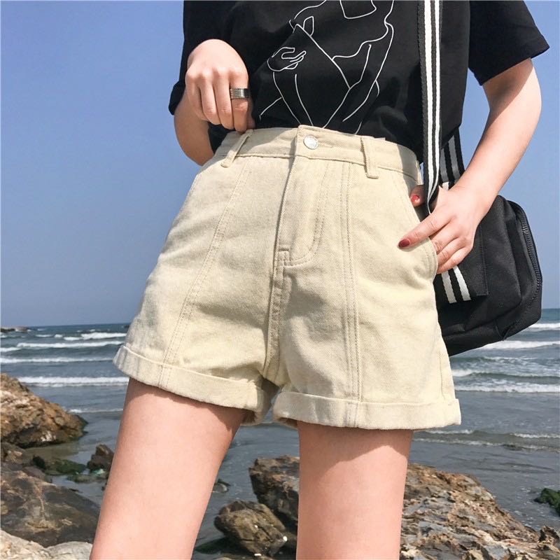 Cream/Beige High-waisted shorts, Women 