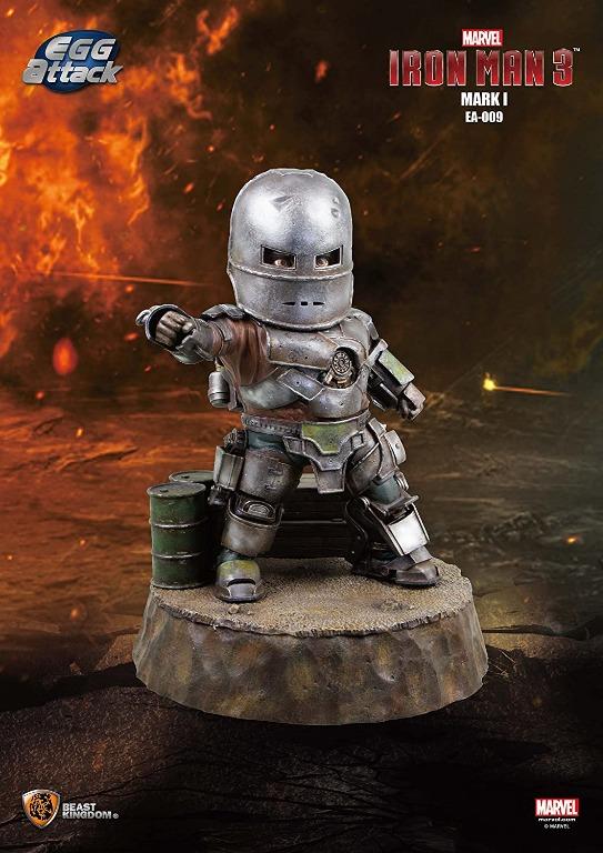 EGG ATTACK - Iron Man - Mark 1 - EA-009 (Category: Figurines & Statues) located in Makati City. Submitted by g3labee (Listing ID 1036408201, Image 1). Description: This collectible is specially crafted using Polystone and PVC and colored with battle-damage to recreate the Mark I that Tony made in the cave The multi-layer armor with LED light built into the chest reactor shows the carvings in great detail Paired with gasoline bin and armory case, 