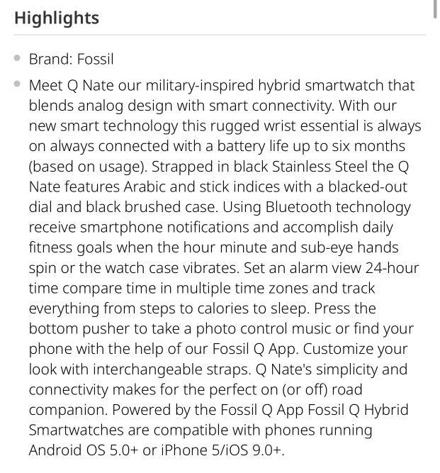 FOSSIL HYBRID SMARTWATCH Q NATE DIGITAL FTW1115 STAINLESS STEEL