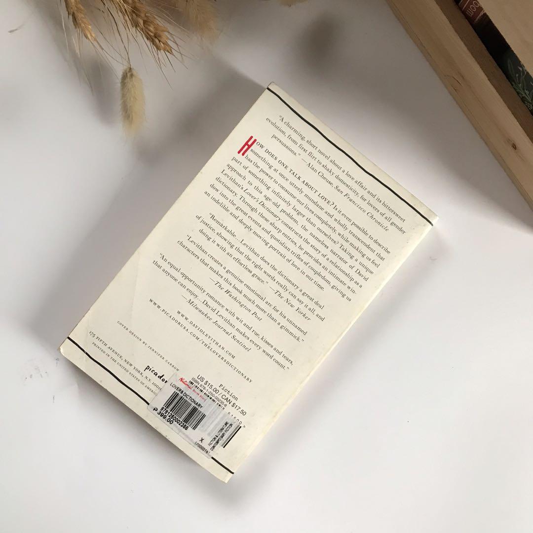Lover’s Dictionary by David Levithan (Category: Storybooks) located in Cavite. Submitted by hellocari (Listing ID 1036505270, Image 3). Description: • In good condition. Slightly yellowed pages but no tear.