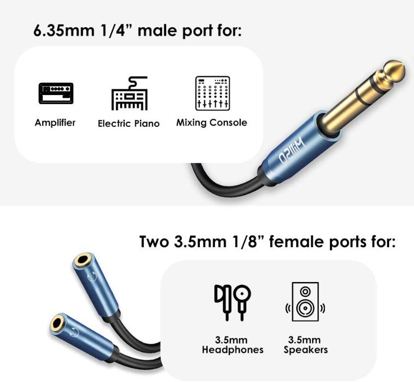 MillSO 1/4 Male to Dual 1/8 Female Headphone Adapter