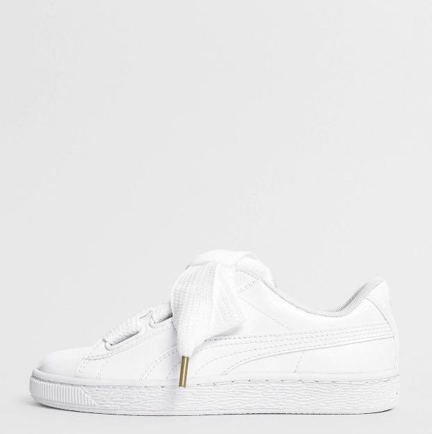 white puma basket heart trainers