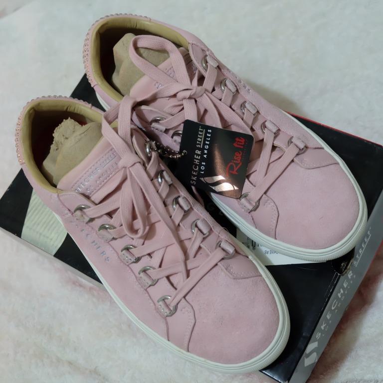 pink suede skechers