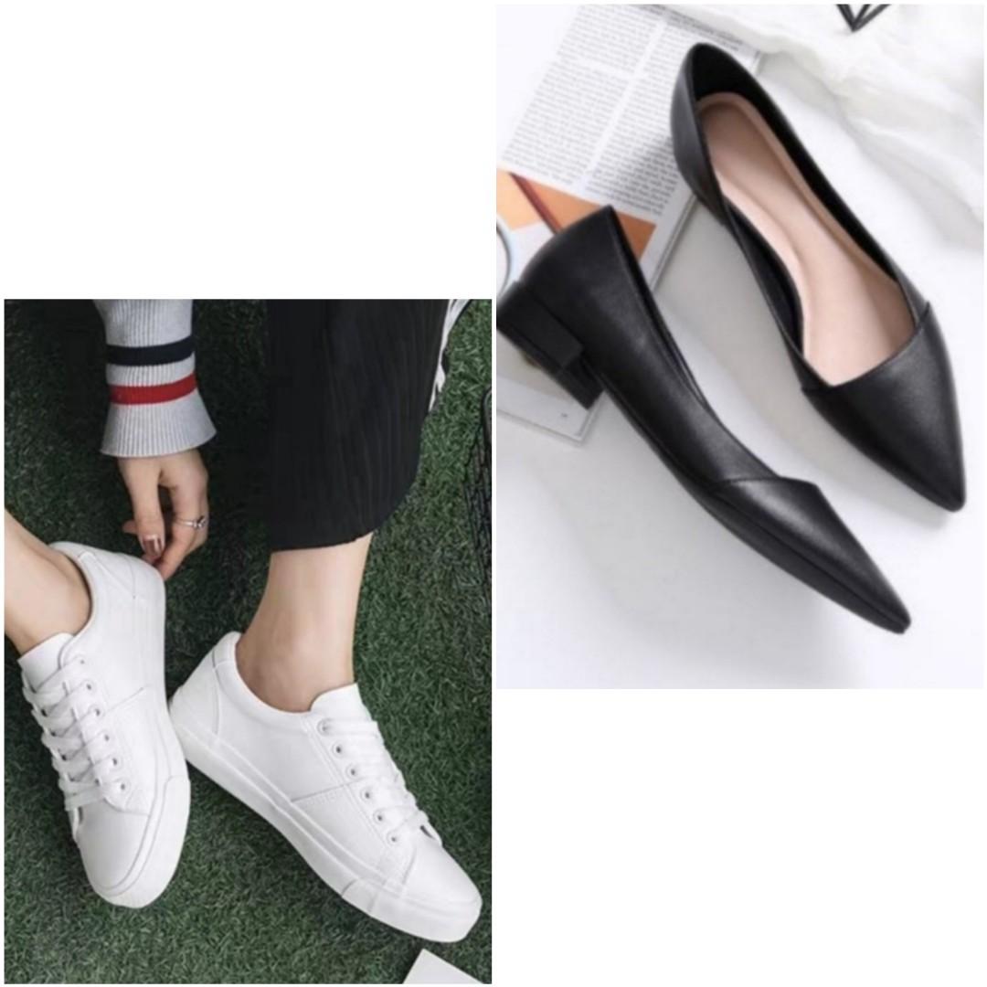 White sneakers / white shoes / black 