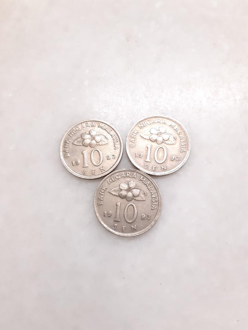 1 Pc Malaysia Coin Bunga Raya 2nd Series 10 Sen 1993 Circulated Antiques Currency On Carousell