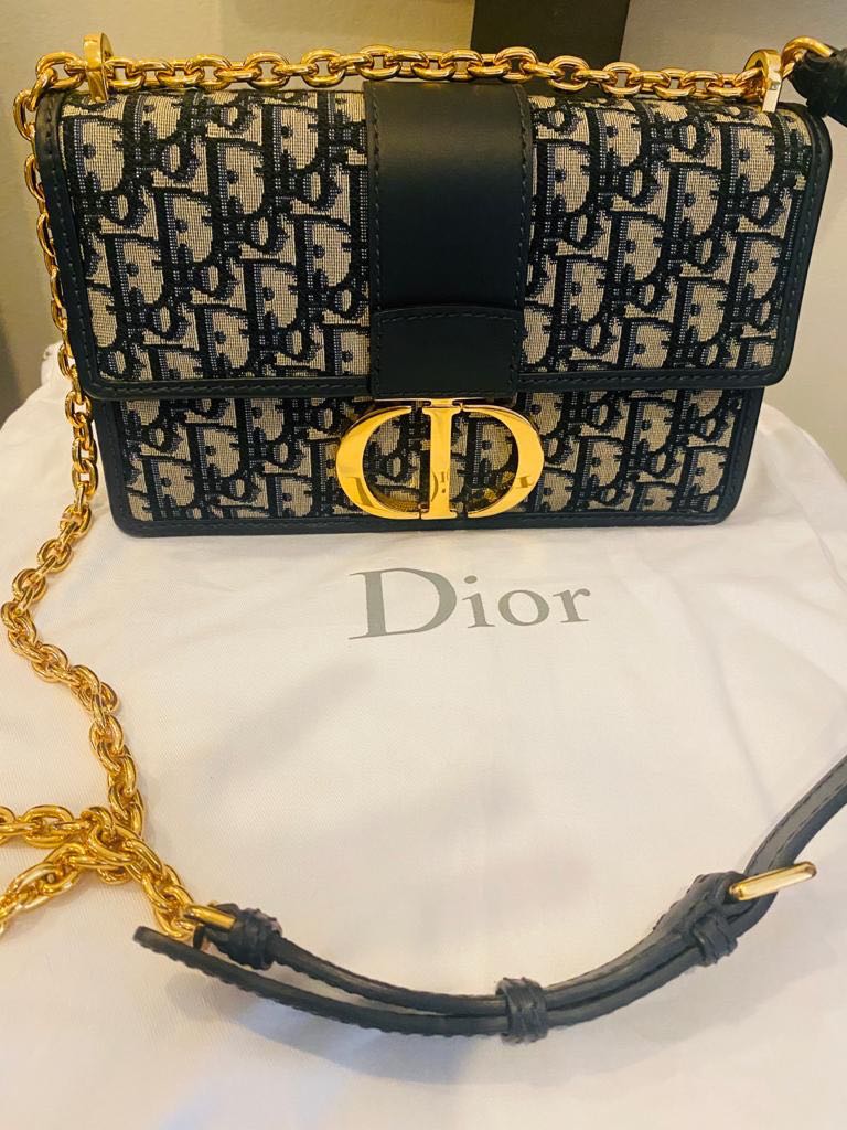 Dior 30 Montaigne Blue Oblique Jacquard Chain Bag