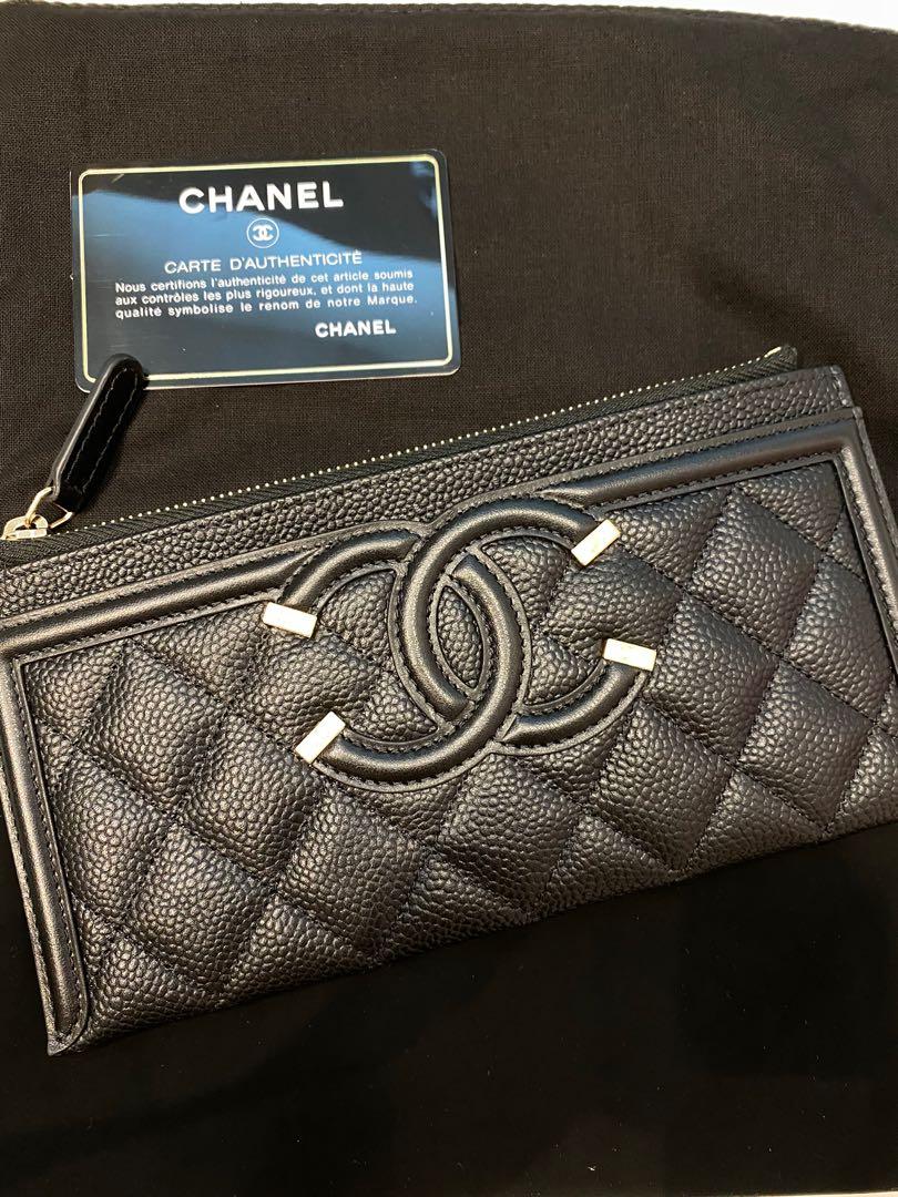 全新100%real&new Chanel CC Filigree Wallet Card Holder 銀包卡片套Full Set Vanity  Case, 名牌, 手袋及銀包- Carousell
