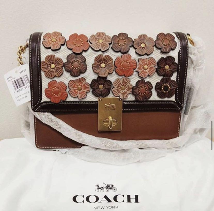 Coach hutton shoulder sale bag with tea rose