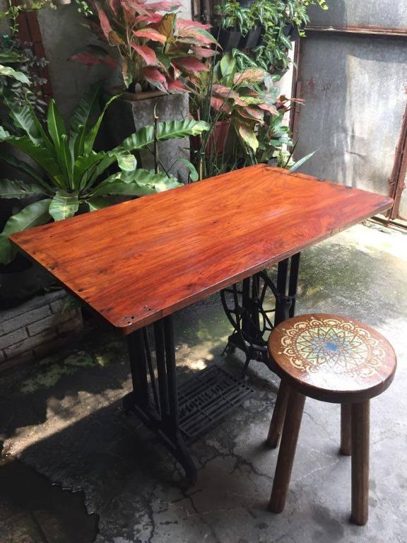 Antique Johnson Sewing Machine Table (Category: Tables & Sets) located in Quezon City. Submitted by thetaneleertivan (Listing ID 1036793428, Image 1). Description: LENGHT: 39“ or 100 cm WIDTH : 22” or 56 cm HEIGHT : 26” or 70 cm SPECIFICATIONS: RE-PURPOSE (ANTIQUE) Steel Stand and old Narra wood table top ¾” (20mm) on natural varnished finish stool sold separately Mode of payment: Meet up, Gcash, BDO/BPI online transfer/Bank deposit Delivery: Lal