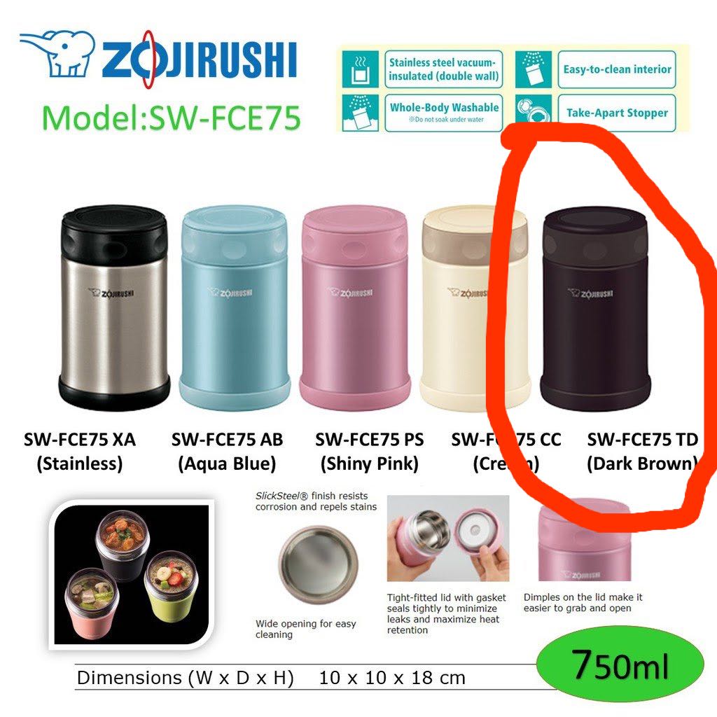 ZOJIRUSHI Stainless Steel Food Jar Shiny Pink 750ml SW-FCE75-PS 