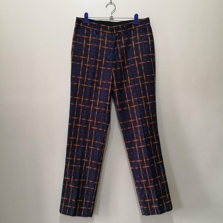 orange and blue plaid pants
