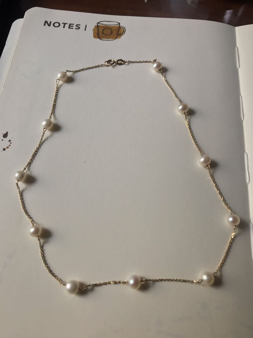 Designer signed RCI 14k yellow gold cultured pearl station