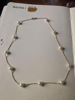 Designer signed RCI 14k yellow gold cultured pearl station necklace