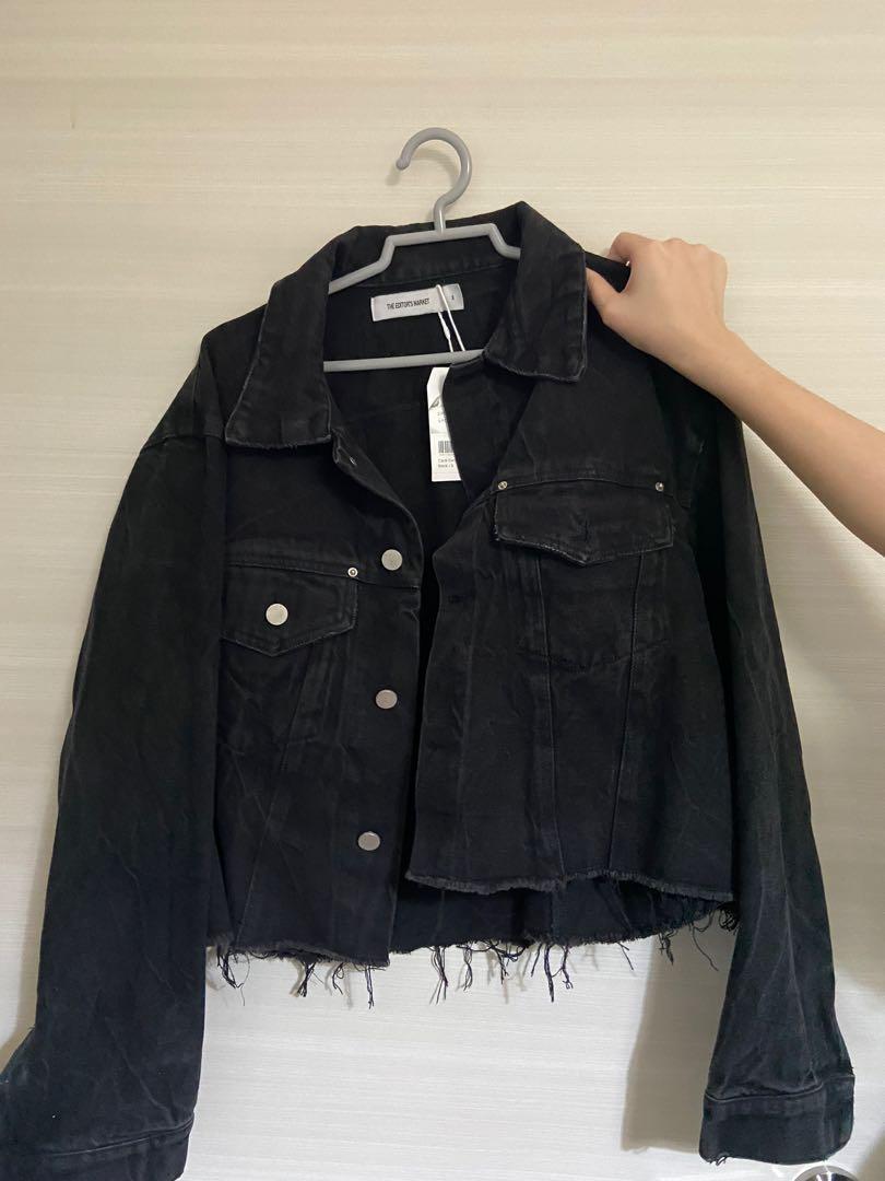 CROPPED FRAYED BLACK DENIM JACKET 