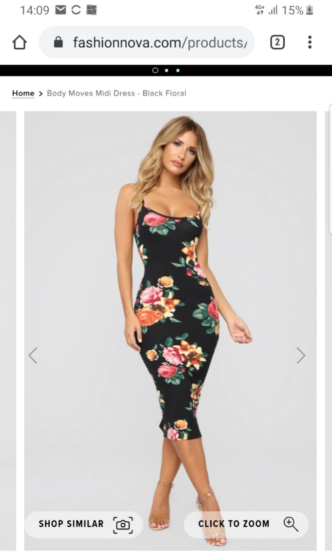 FASHION NOVA Body Moves Midi Dress Black Floral bodycon, Women's