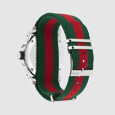GUCCI DIVE 45MM RED GREEN NYLON BLACK DIAL YA136206 WHITE DIAL