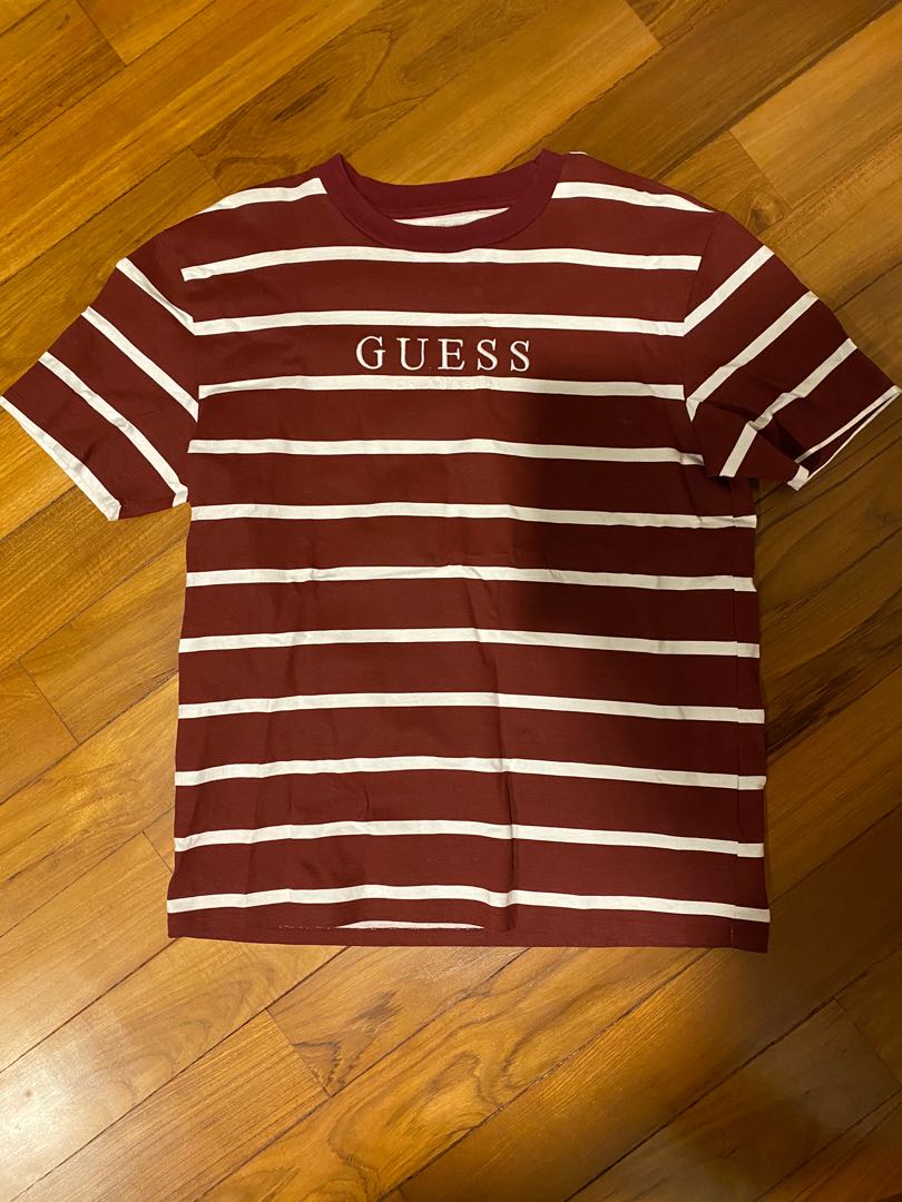 Guess Red White Striped Tee S, Men's 