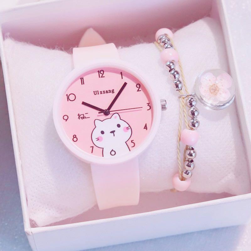 IN stock South Korean Girl s pink Watch bracelet in set cute design gift ideas Birthday gift