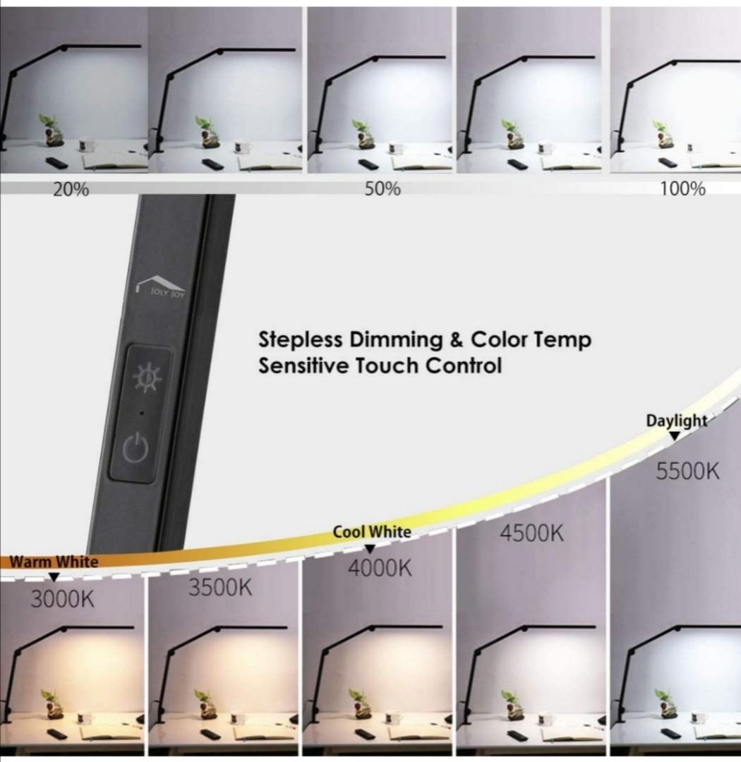 JOLY JOY Swing Arm Lamp LED Desk Lamp with Clamp 9W Eye Care Dimmable Light Timer Memory 6 Color Modes JolyJoy Modern Architect Table Lamp for