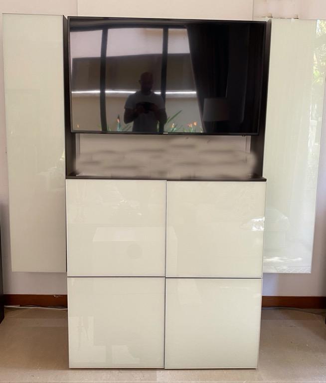 Large Glass And Wood Wall Cabinet Unit For Tv Hifi Etc Furniture Shelves Drawers On Carousell