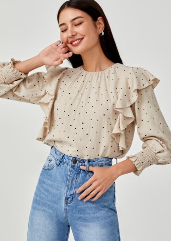 cream ruffle top