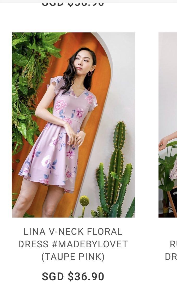 LINA V-NECK FLORAL DRESS #MADEBYLOVET (TAUPE PINK)