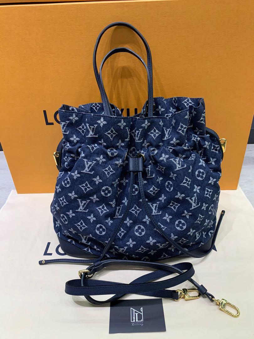 Louis+Vuitton+Noefull+Shoulder+Bag+MM+Blue+Denim+Leather+Monogram+