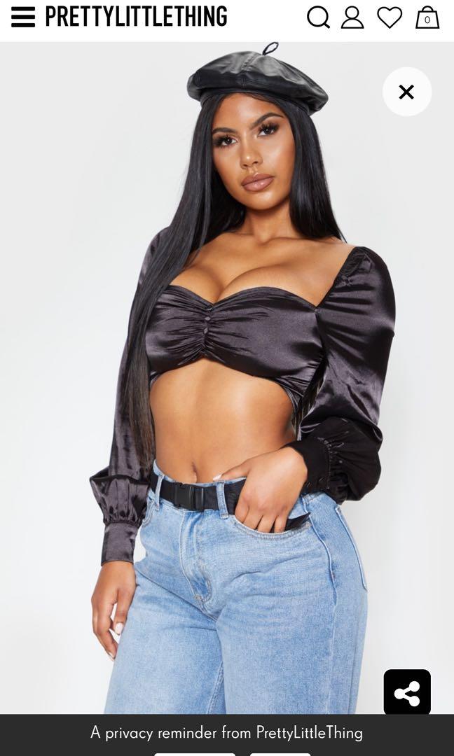 black ruched crop top
