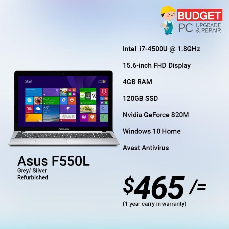 Refurbished Asus F550l Laptop I7 4500u Cpu 1 8ghz 2 4ghz 4gb Ram 120gb Ssd Nvidia Geforce 820m Windows 10 Home 1 Year Carry In Warranty Electronics Computers Laptops On Carousell