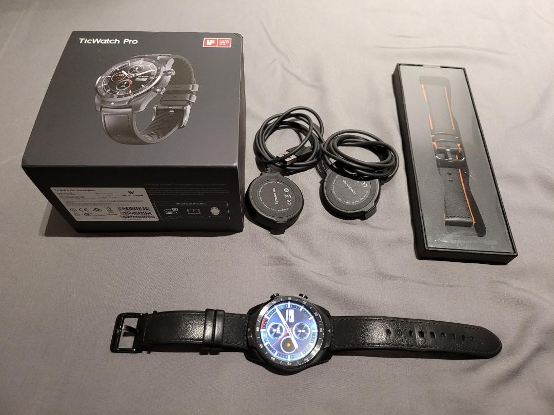 TicWatch Pro Android Smartwatch 2019 with spare charger new leather strap Mobile Phones Gadgets Wearables Smart Watches on Carousell