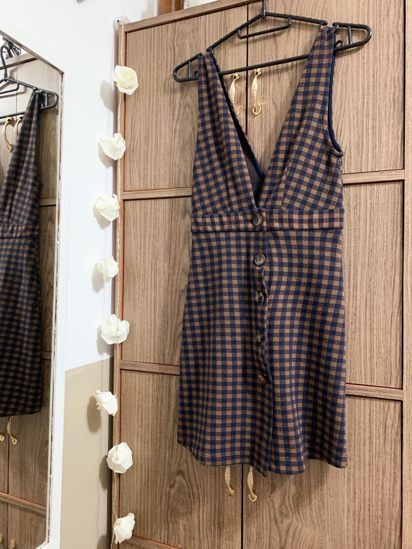Topshop tartan hot sale pinafore