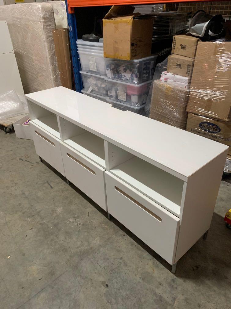 (Used) ikea glass top TV Console, Furniture, Others on Carousell