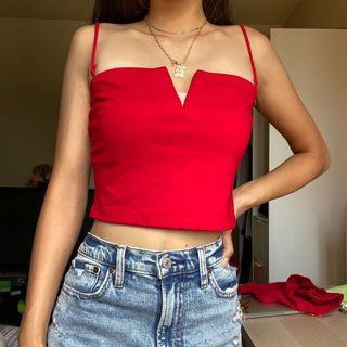 V Notched Red Tank Top