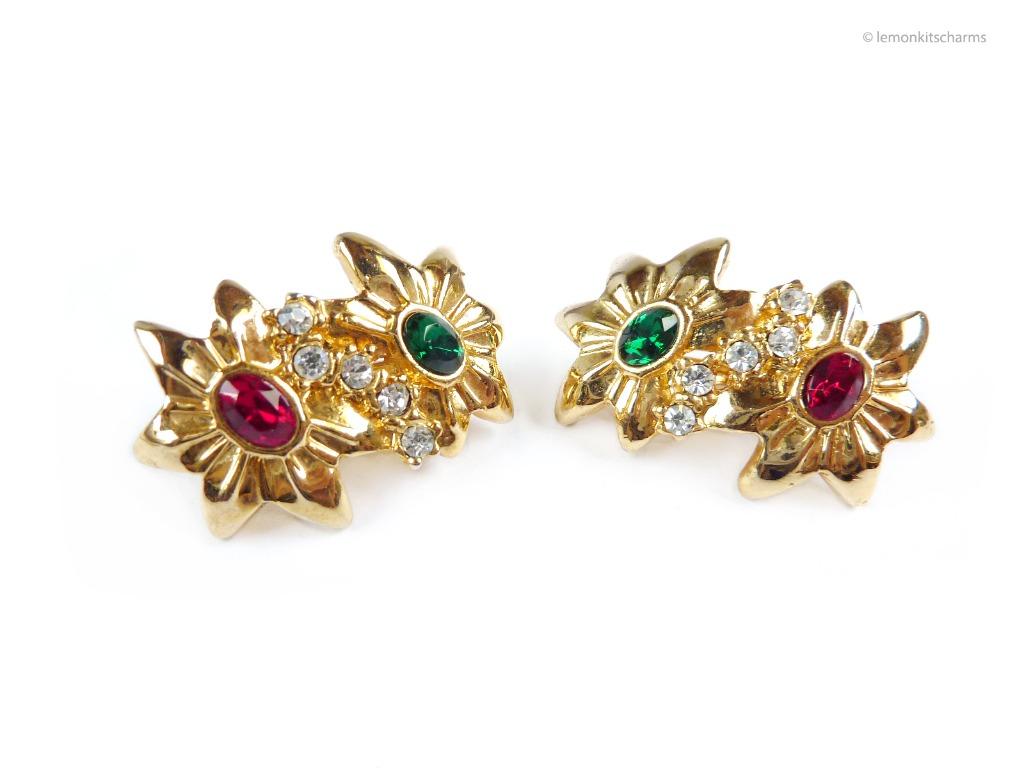 Flower Earrings red and green Authentic VINTAGE