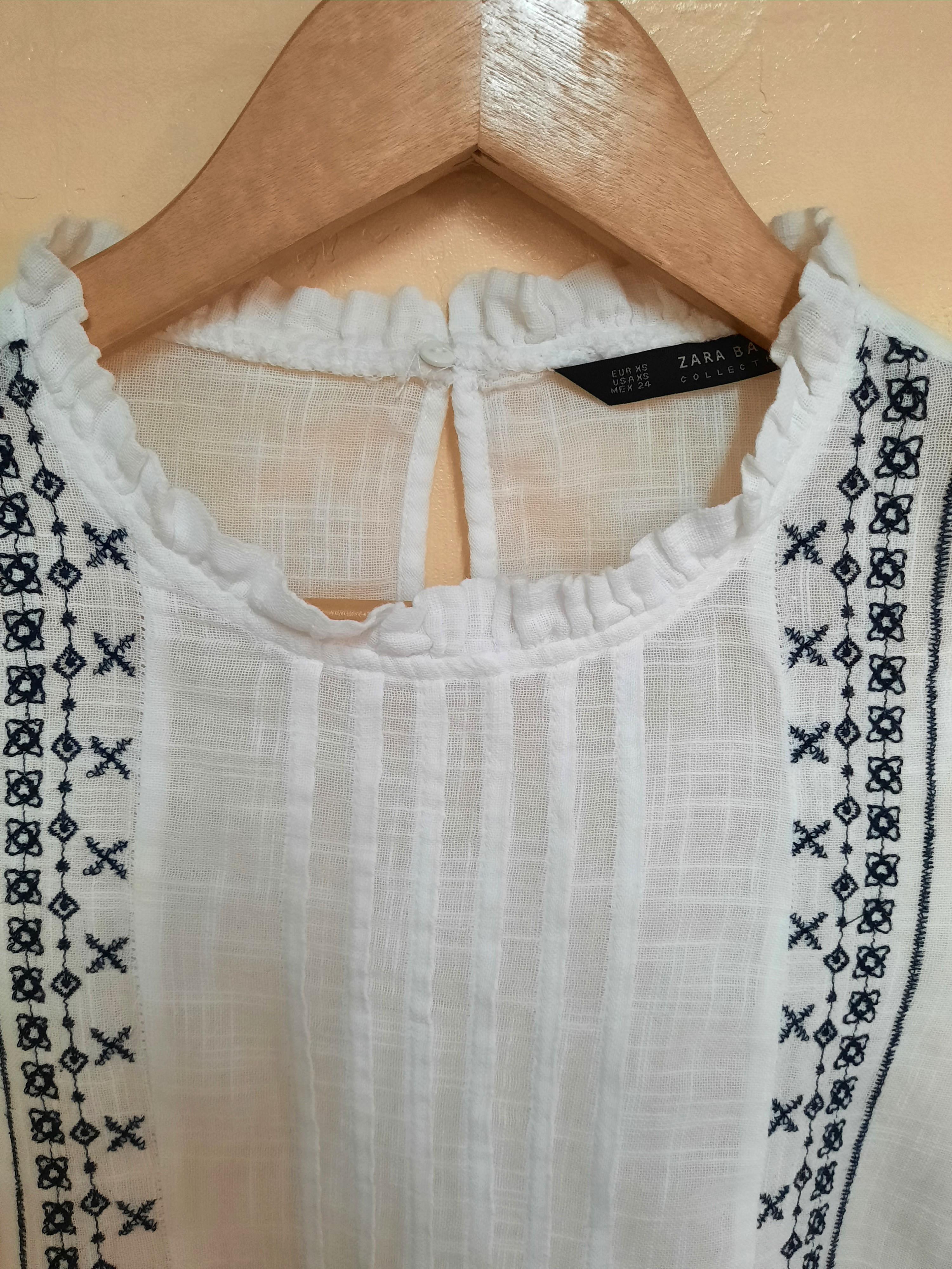 Zara Embroidered Top, Women's Fashion, Tops, Blouses on Carousell