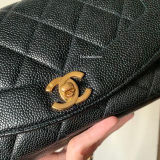 Authentic Chanel Small Diana Black Caviar Leather With Gold Hardware
