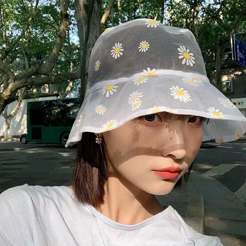 Bucket Hat Lace Mesh Transparan Motif 